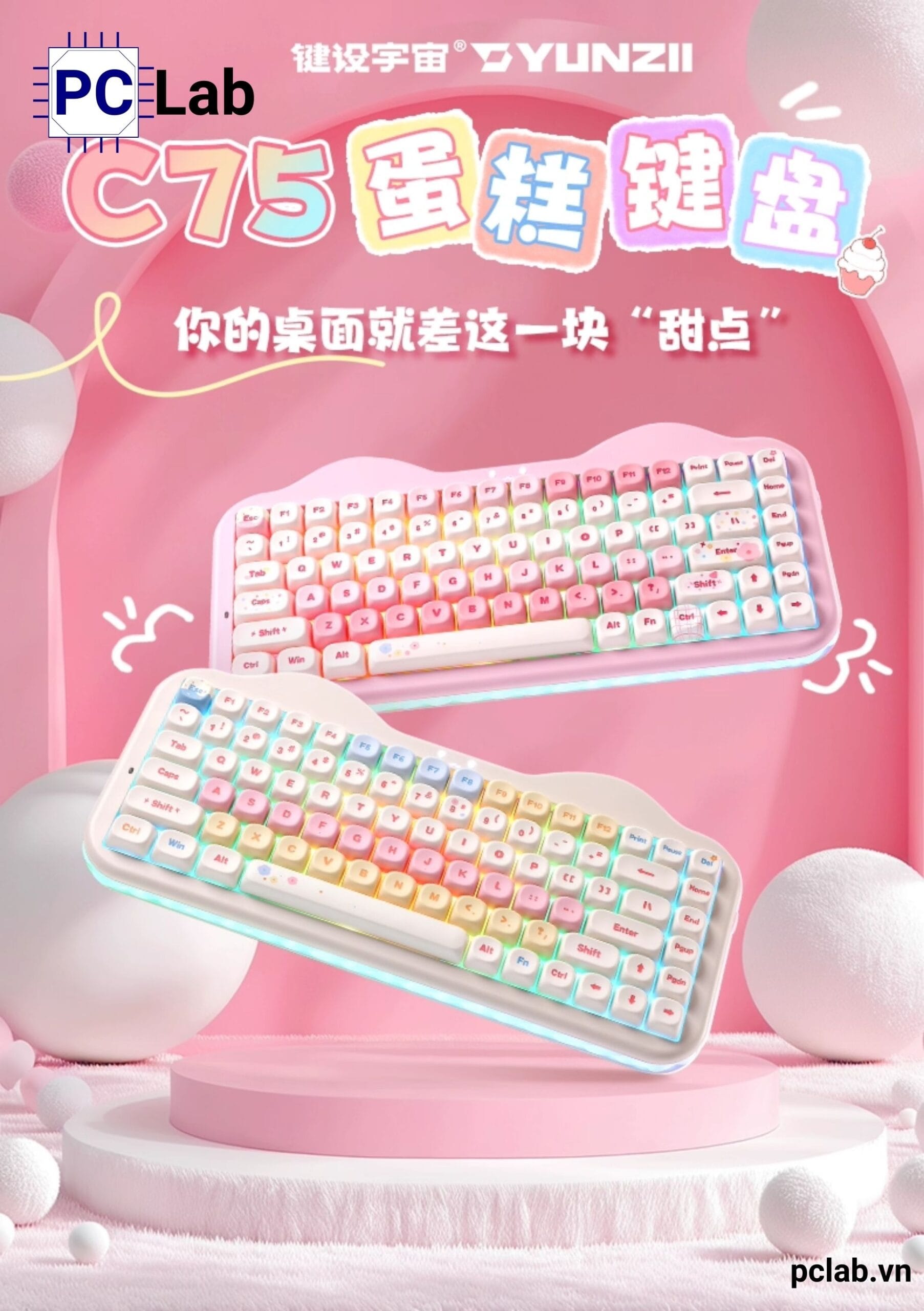 Bàn phím cơ Yunzii C75 Cake Meow không dây