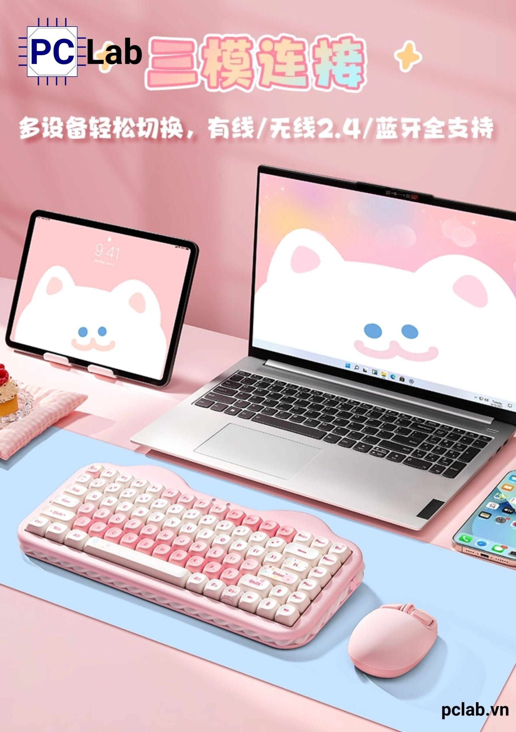 Bàn phím cơ Yunzii C75 Cake Meow không dây