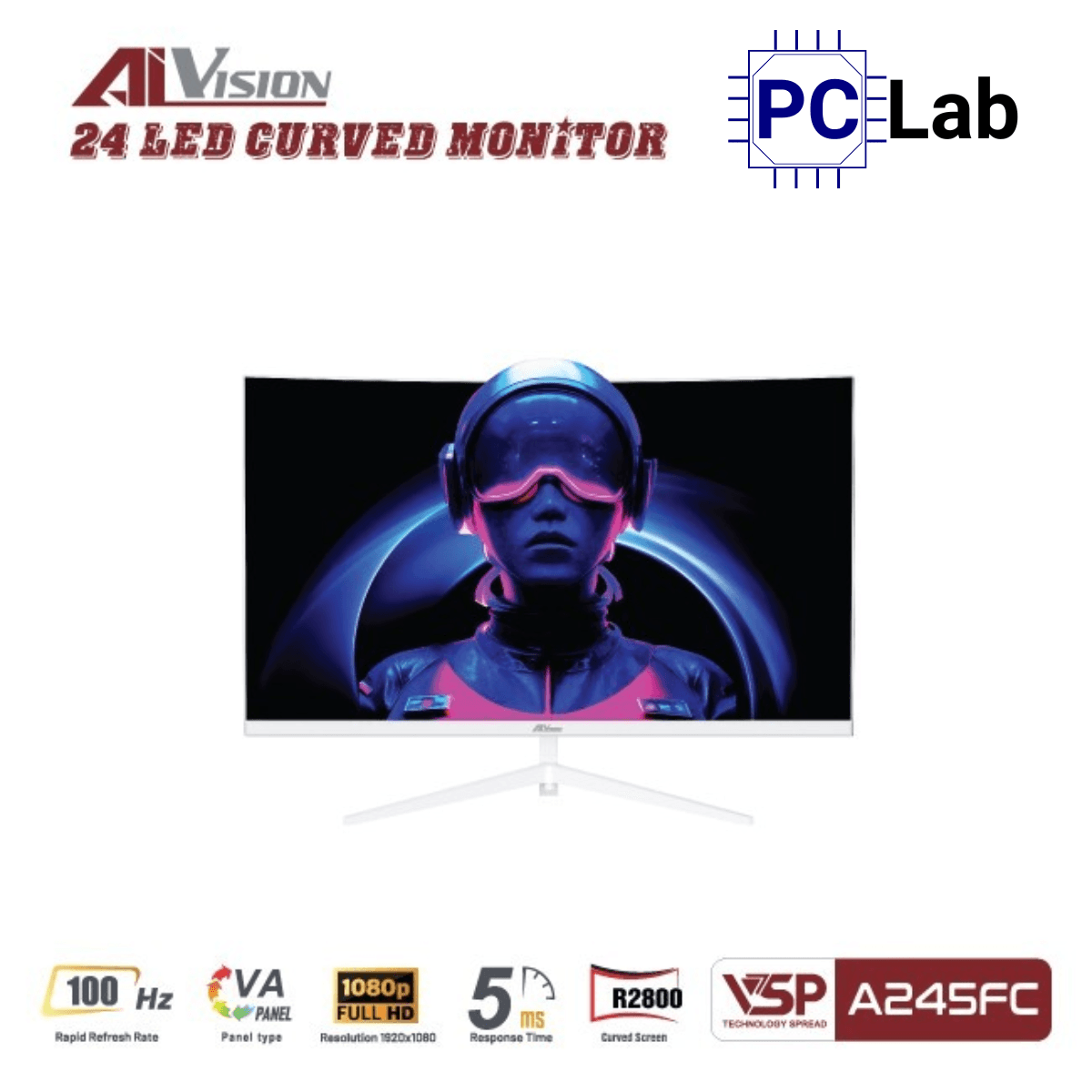 Màn hình cong VSP AIVISION A245FC 24inch Full HD 100Hz (24'', Full HD, 100Hz, 5ms, VA) - Trắng/Đen