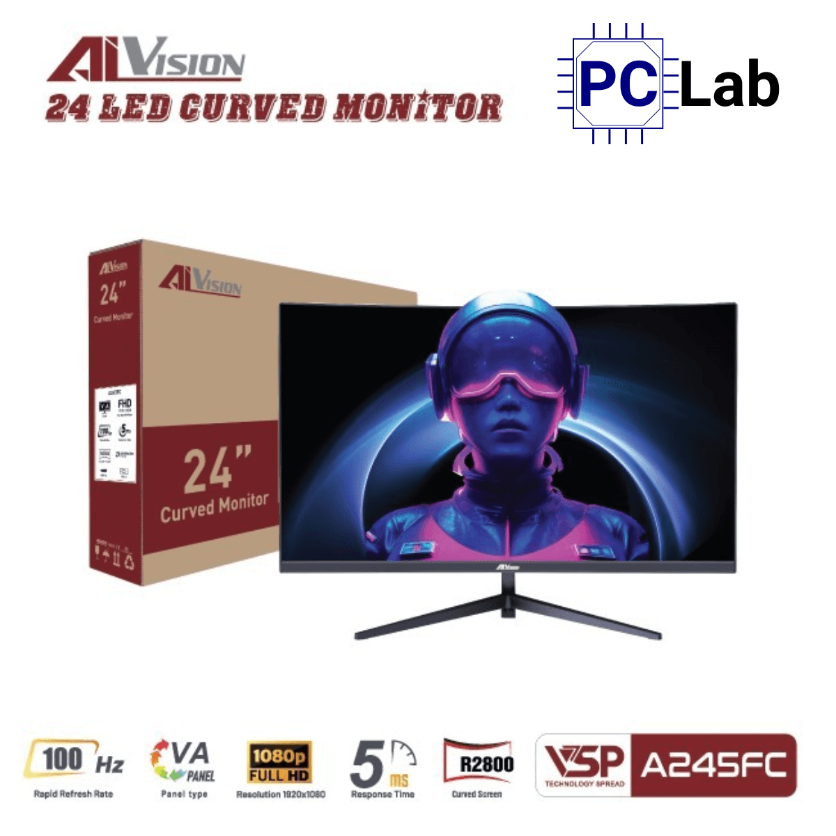 Màn hình cong VSP AIVISION A245FC 24inch Full HD 100Hz (24'', Full HD, 100Hz, 5ms, VA) - Trắng/Đen