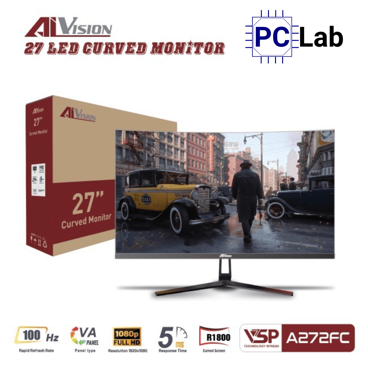 Màn hình cong VSP AIVISION A272FC 27inch Full HD 100Hz (27'', Full HD, 100Hz, 5ms, VA) - Đen