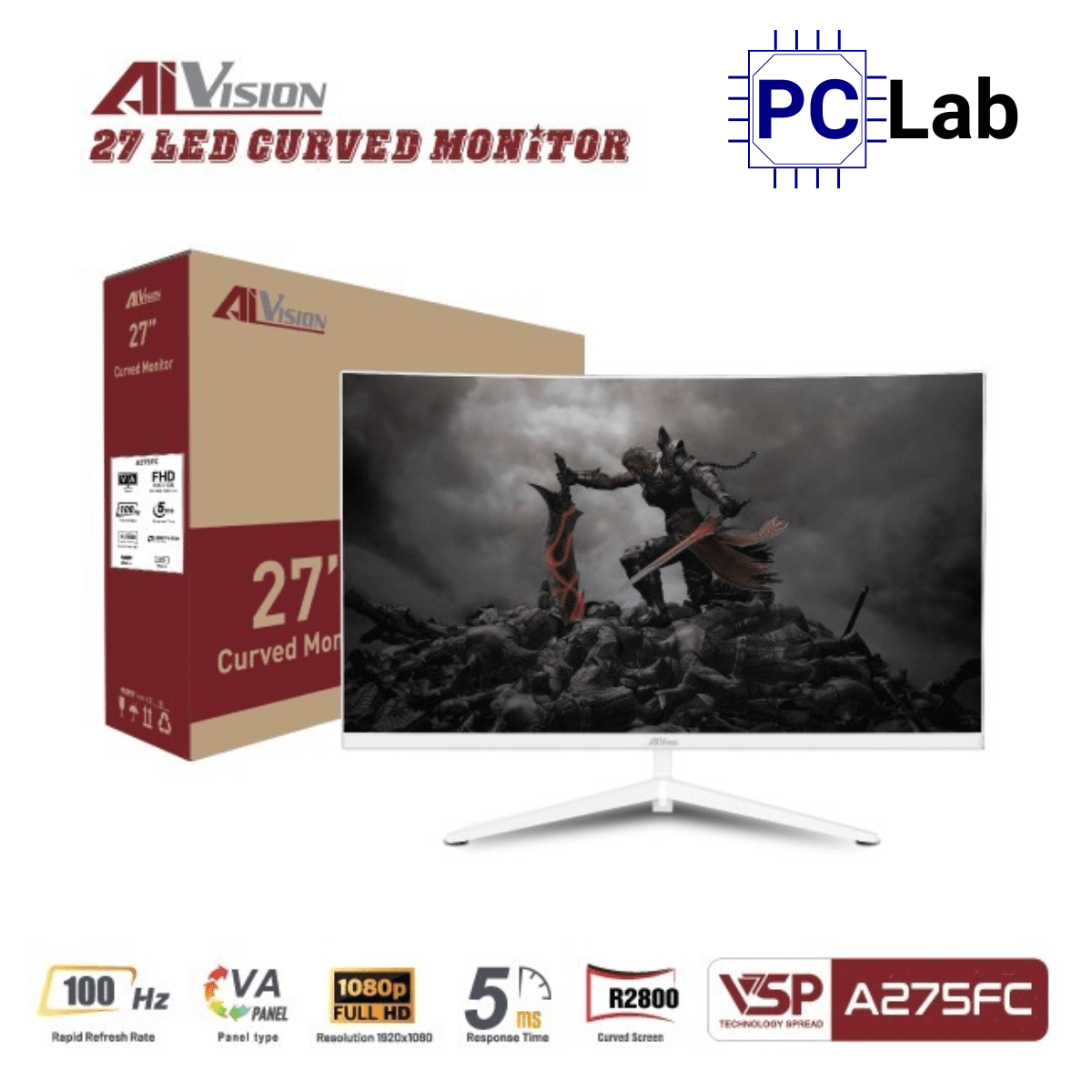 Màn hình cong VSP AIVISION A275FC 27inch Full HD 100Hz (27'', Full HD, 100Hz, 5ms, VA) - Trắng/Đen