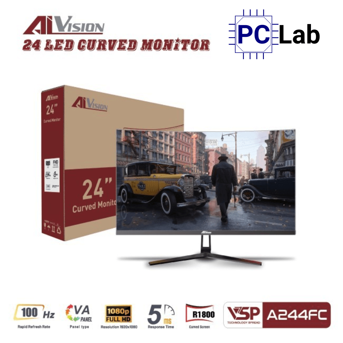 Màn hình VSP AIVISION A244FC 24inch Full HD 100Hz (24'', Full HD, 100Hz, 5ms, VA) - Đen