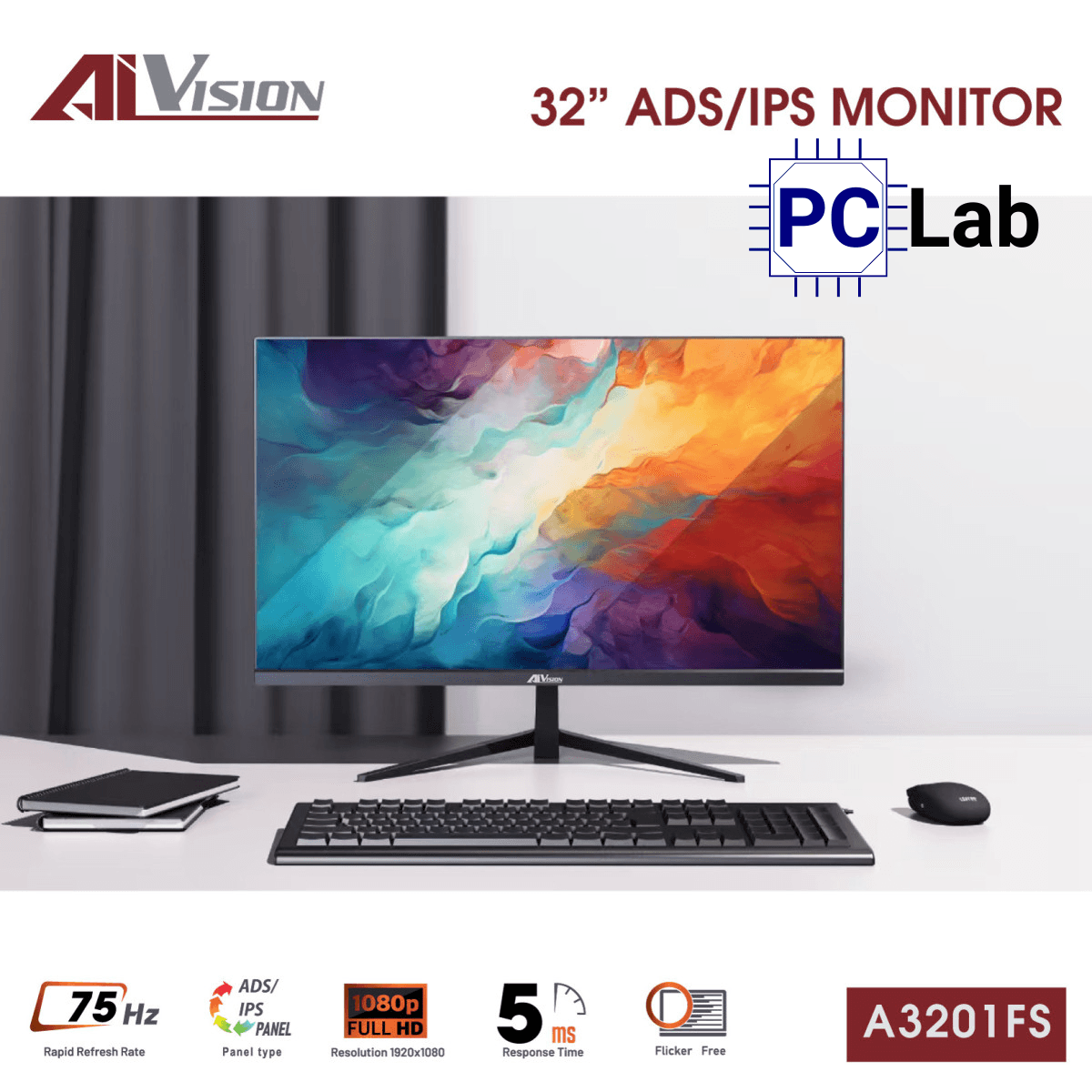 Màn hình VSP AIVISION A3201FS 31.5inch Full HD 75Hz (31.5'', Full HD, 75Hz, 5ms, ADS-IPS) - Trắng/Đen