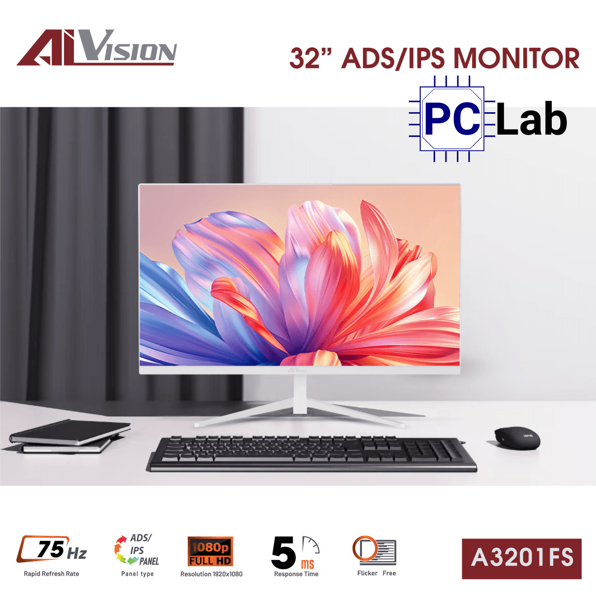 Màn hình VSP AIVISION A3201FS 31.5inch Full HD 75Hz (31.5'', Full HD, 75Hz, 5ms, ADS-IPS) - Trắng/Đen