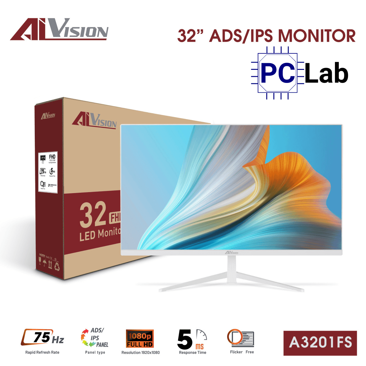 Màn hình VSP AIVISION A3201FS 31.5inch Full HD 75Hz (31.5'', Full HD, 75Hz, 5ms, ADS-IPS) - Trắng/Đen