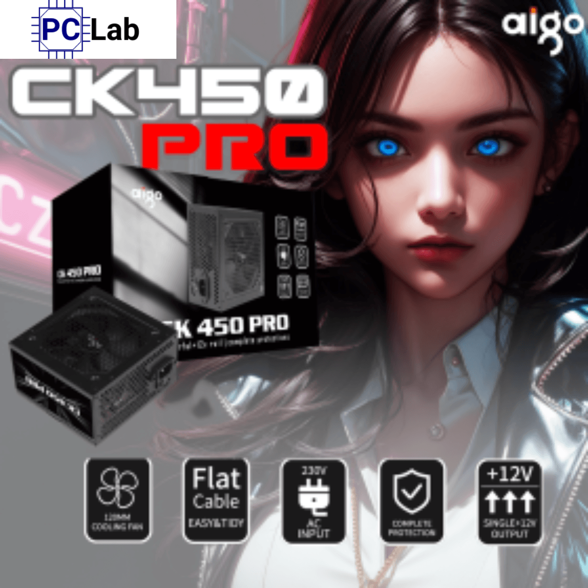 Nguồn PC máy tính Aigo CK450 PRO 450W (Dây cáp đen dẹt)