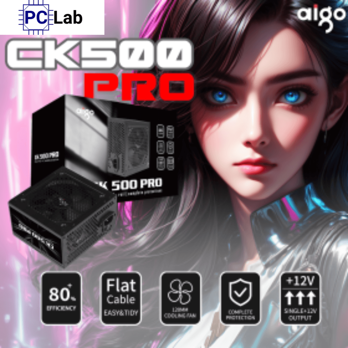 Nguồn PC máy tính Aigo CK500 PRO 500W 80+ (Dây cáp đen dẹt)
