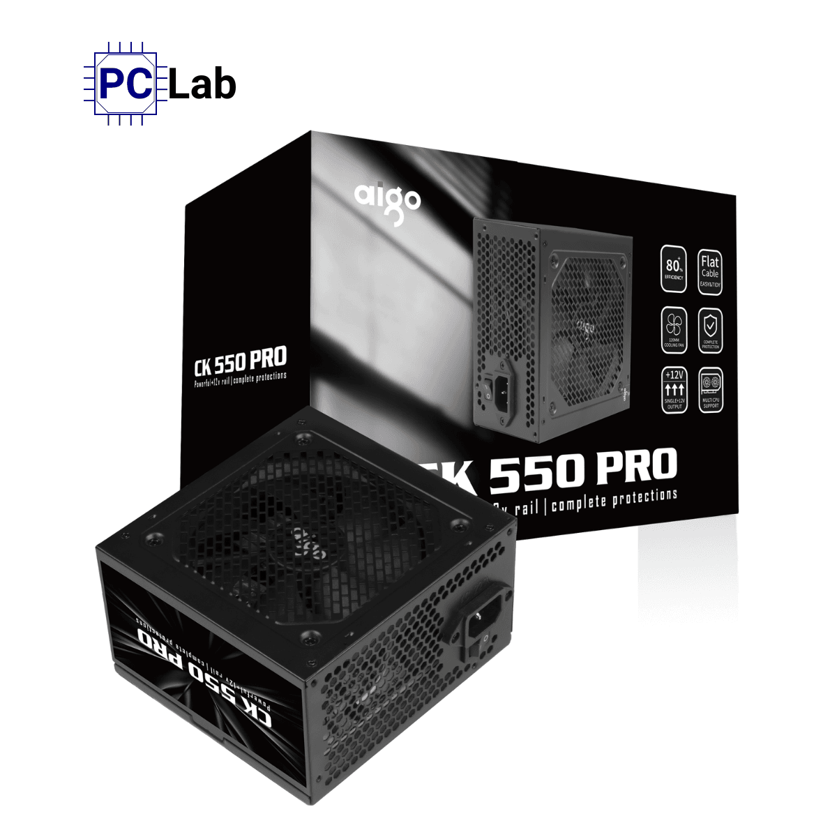 Nguồn PC máy tính Aigo CK550 PRO 550W 80+ (Dây cáp đen dẹt)