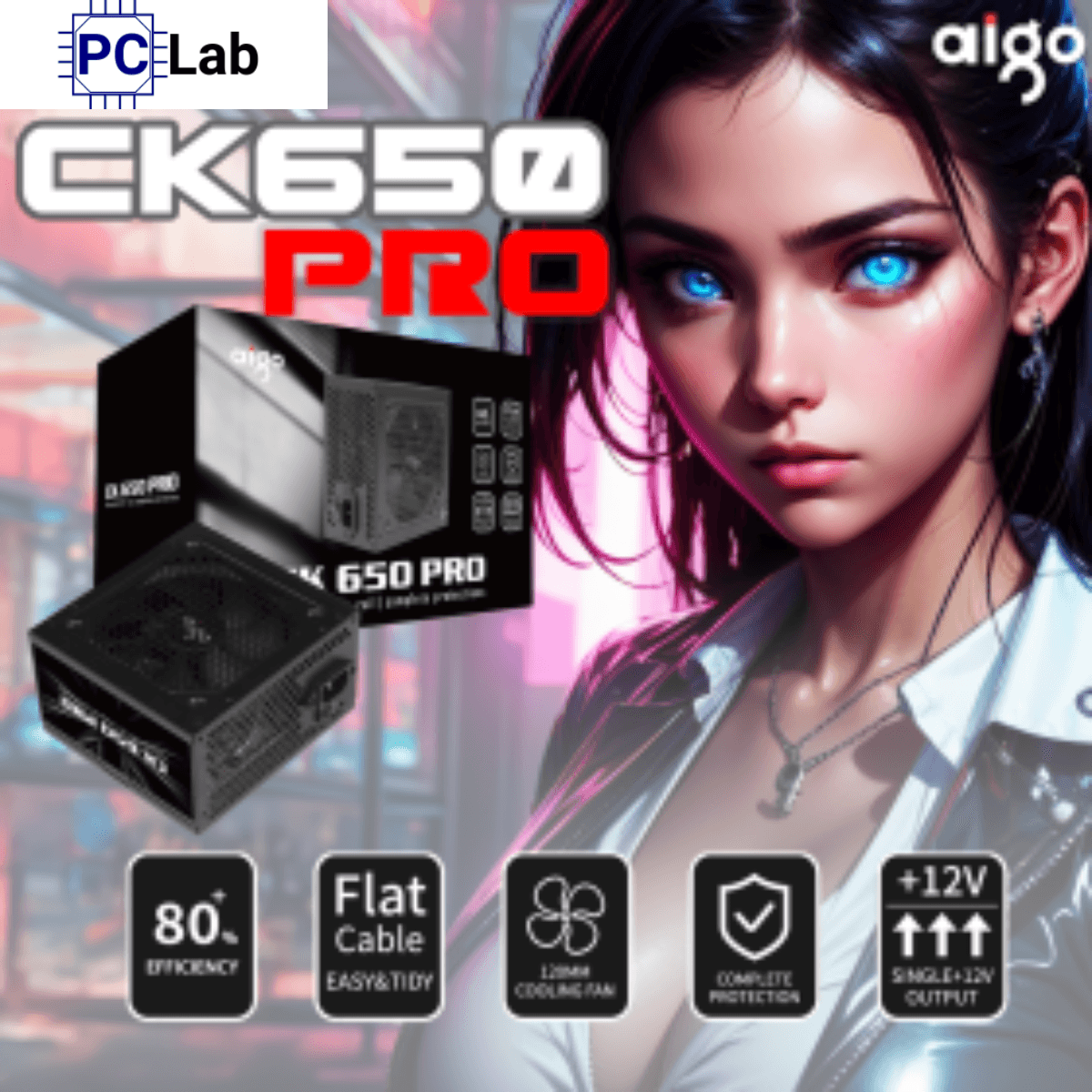 Nguồn PC máy tính Aigo CK650 PRO 650W 80+ (Dây cáp đen dẹt)