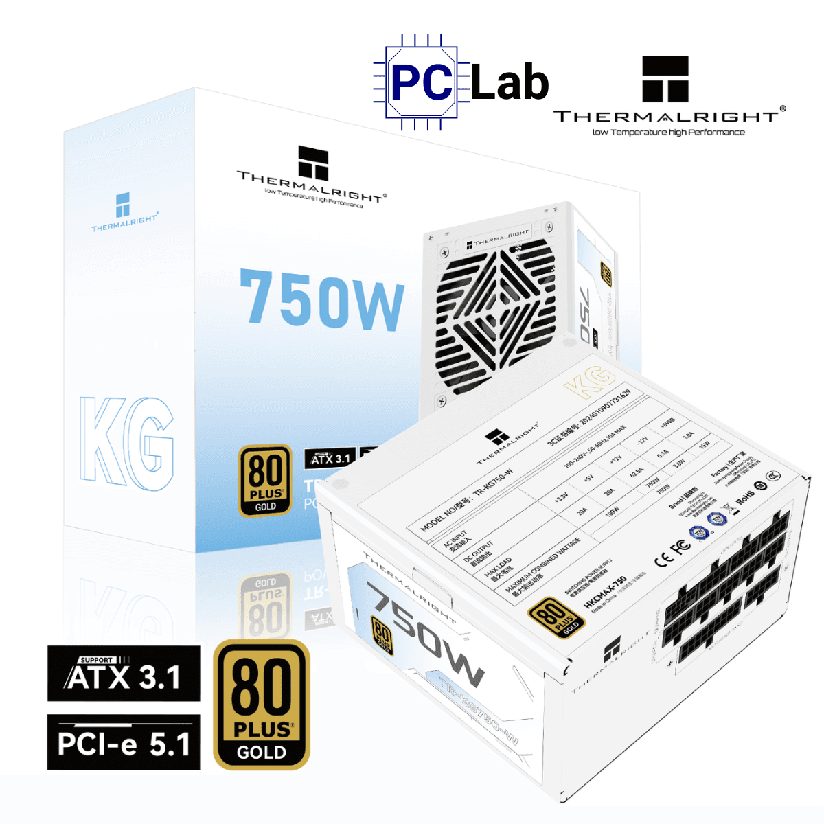 Nguồn PC máy tính Thermalright KG-750-W 750W 80 Plus Gold - Trắng