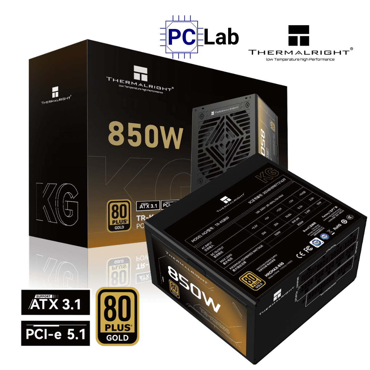 Nguồn PC máy tính Thermalright KG-850 850W 80 Plus Gold - Đen