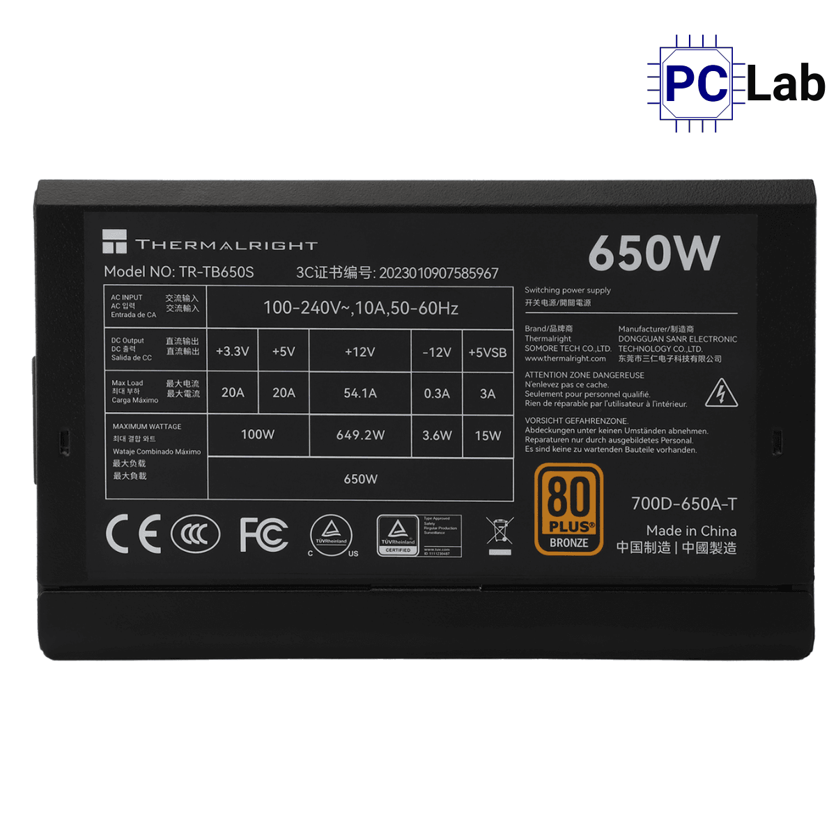 Nguồn PC máy tính Thermalright TB-650S 650W 80 Plus Bronze - Đen