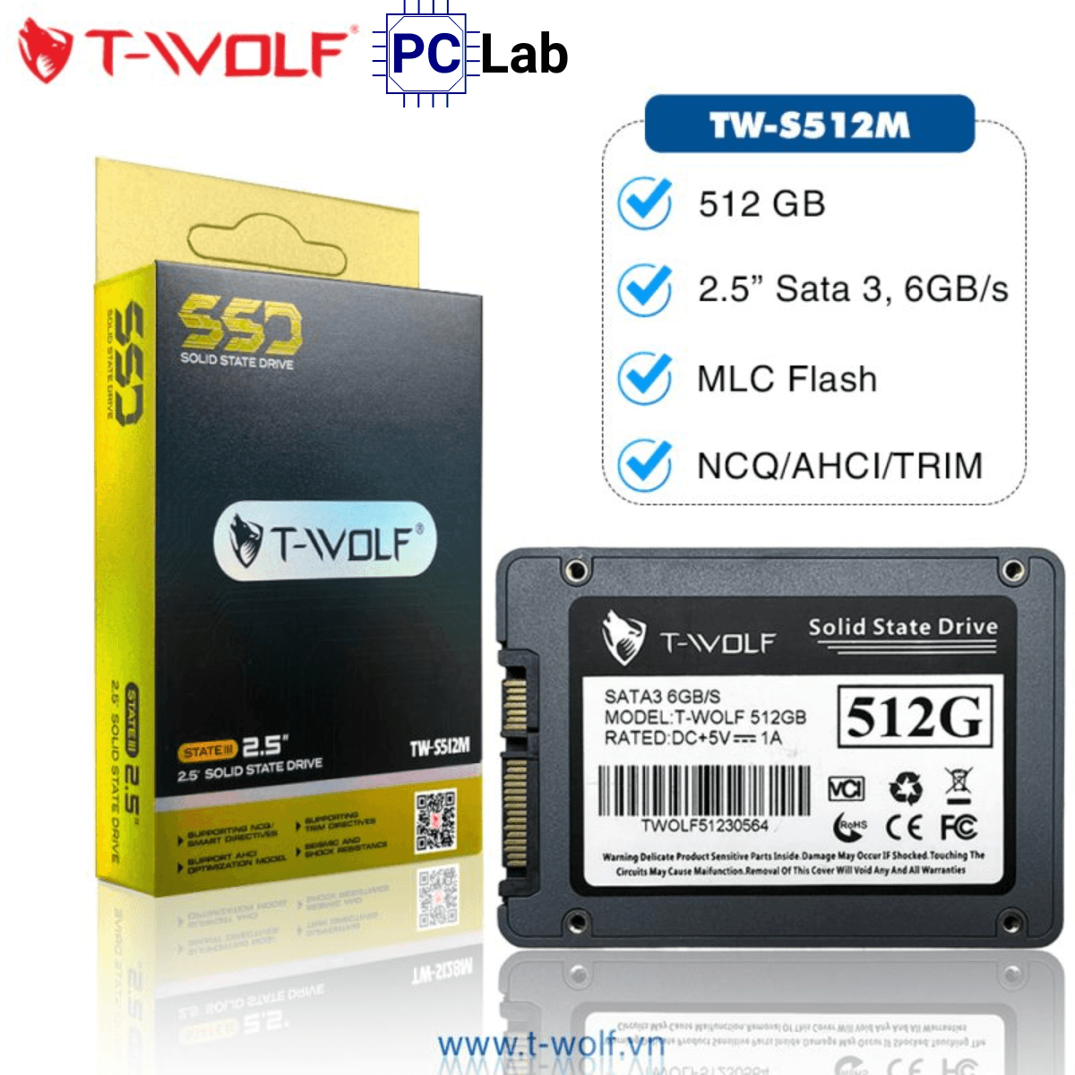 Ổ cứng SSD T-Wolf TW-S512M 512GB SATA III (2.5 inch SATA III, 570MB/s, 530MB/s)