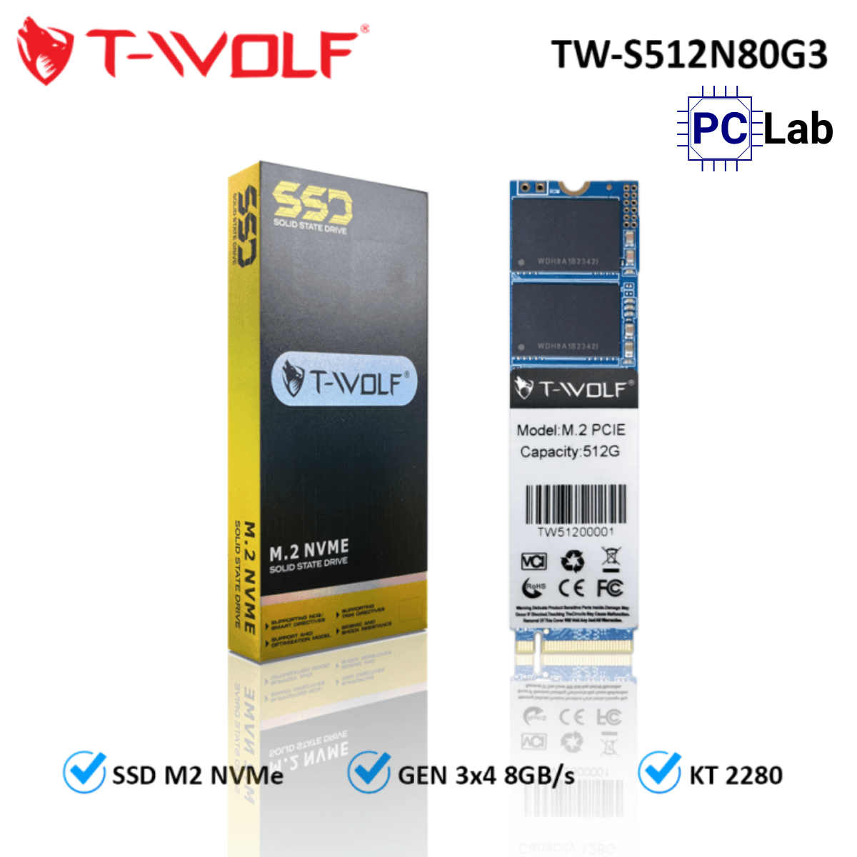 Ổ cứng SSD T-Wolf TW-S512N80G3 512GB NVMe Gen3 x4 (M.2 2280, 2900MB/s, 2000MB/s)