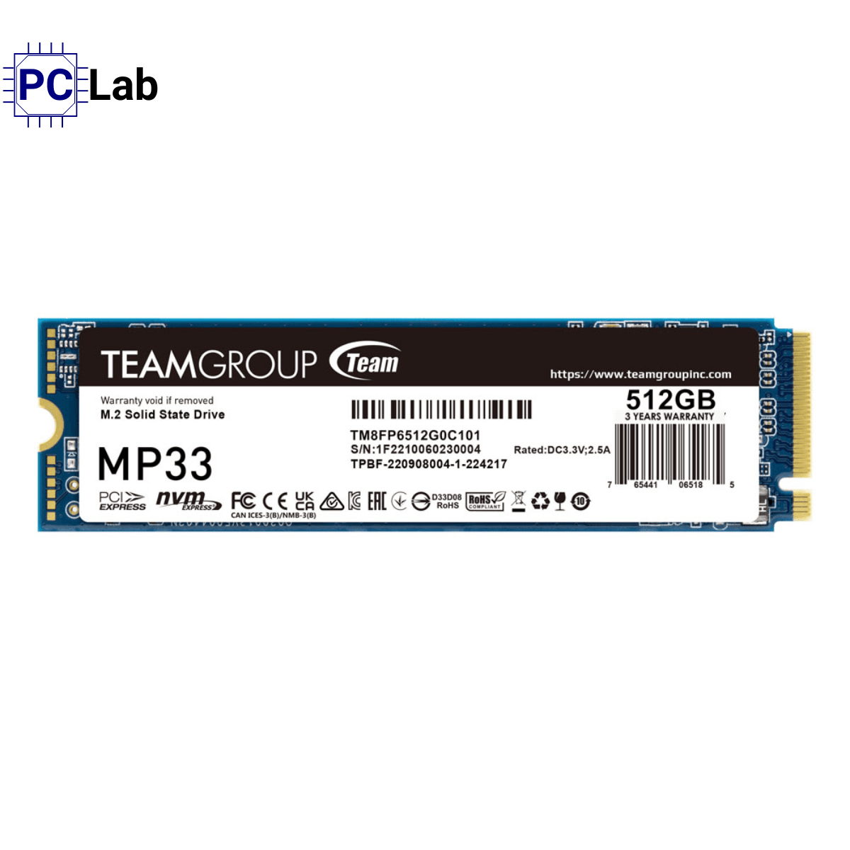 Ổ cứng SSD TeamGroup MP33 512GB NVMe Gen3 x4 (M.2 2280, 1700MB/s, 1400MB/s)