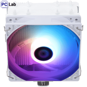 White CPU cooler with RGB lighting