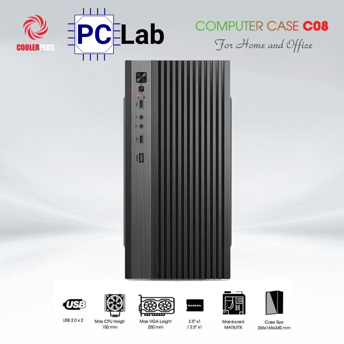 Vỏ case PC máy tính CoolerPlus CPC-C08 (M-ATX, Mini Tower, Đen)