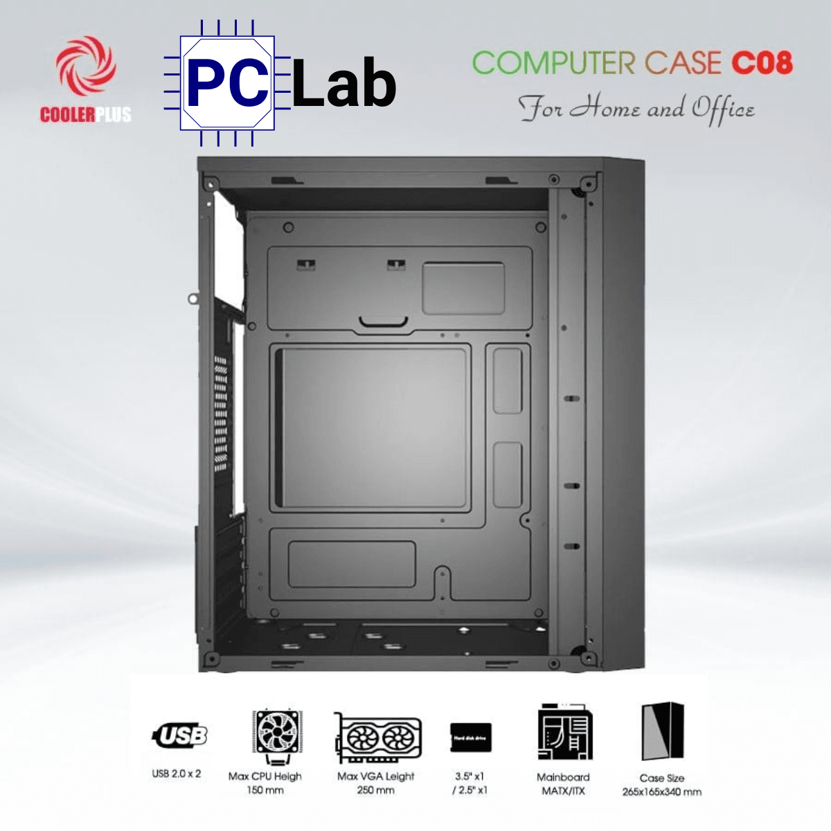 Vỏ case PC máy tính CoolerPlus CPC-C08 (M-ATX, Mini Tower, Đen)