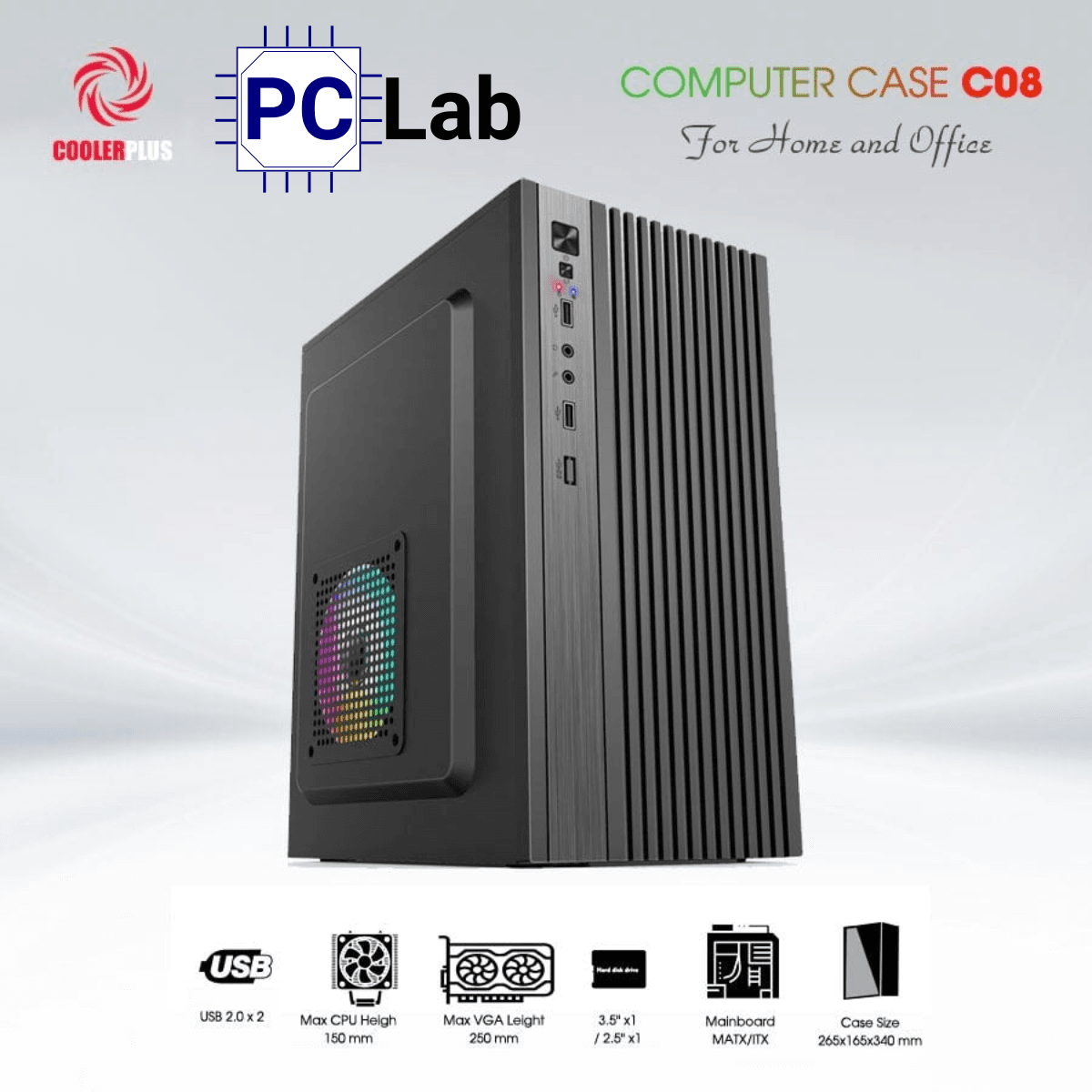 Vỏ case PC máy tính CoolerPlus CPC-C08 (M-ATX, Mini Tower, Đen)