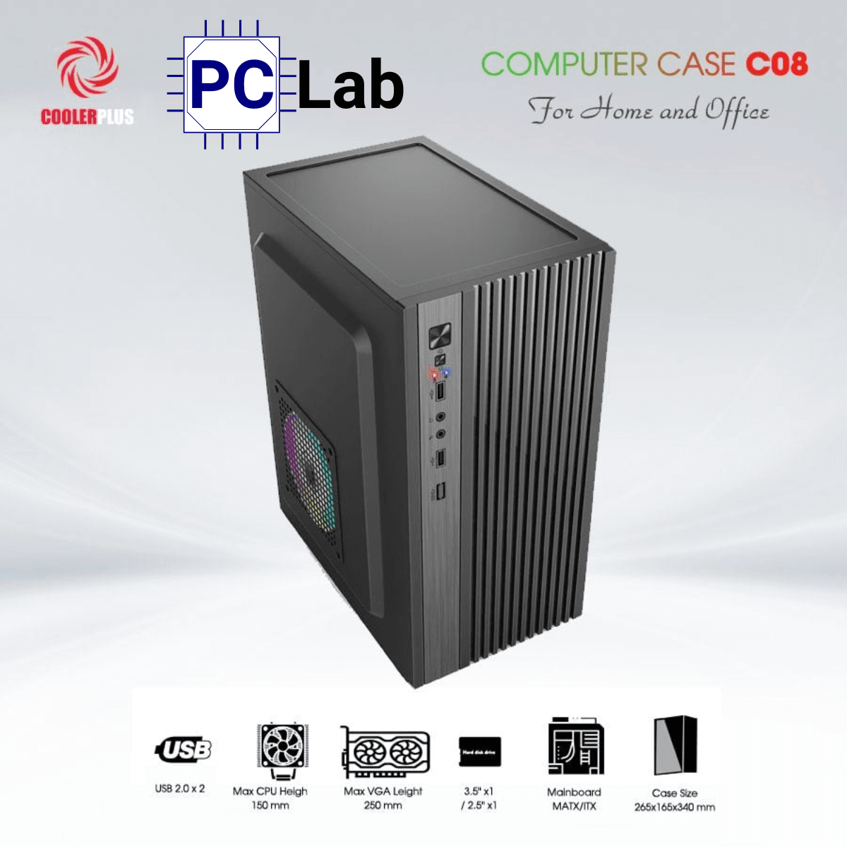 Vỏ case PC máy tính CoolerPlus CPC-C08 (M-ATX, Mini Tower, Đen)
