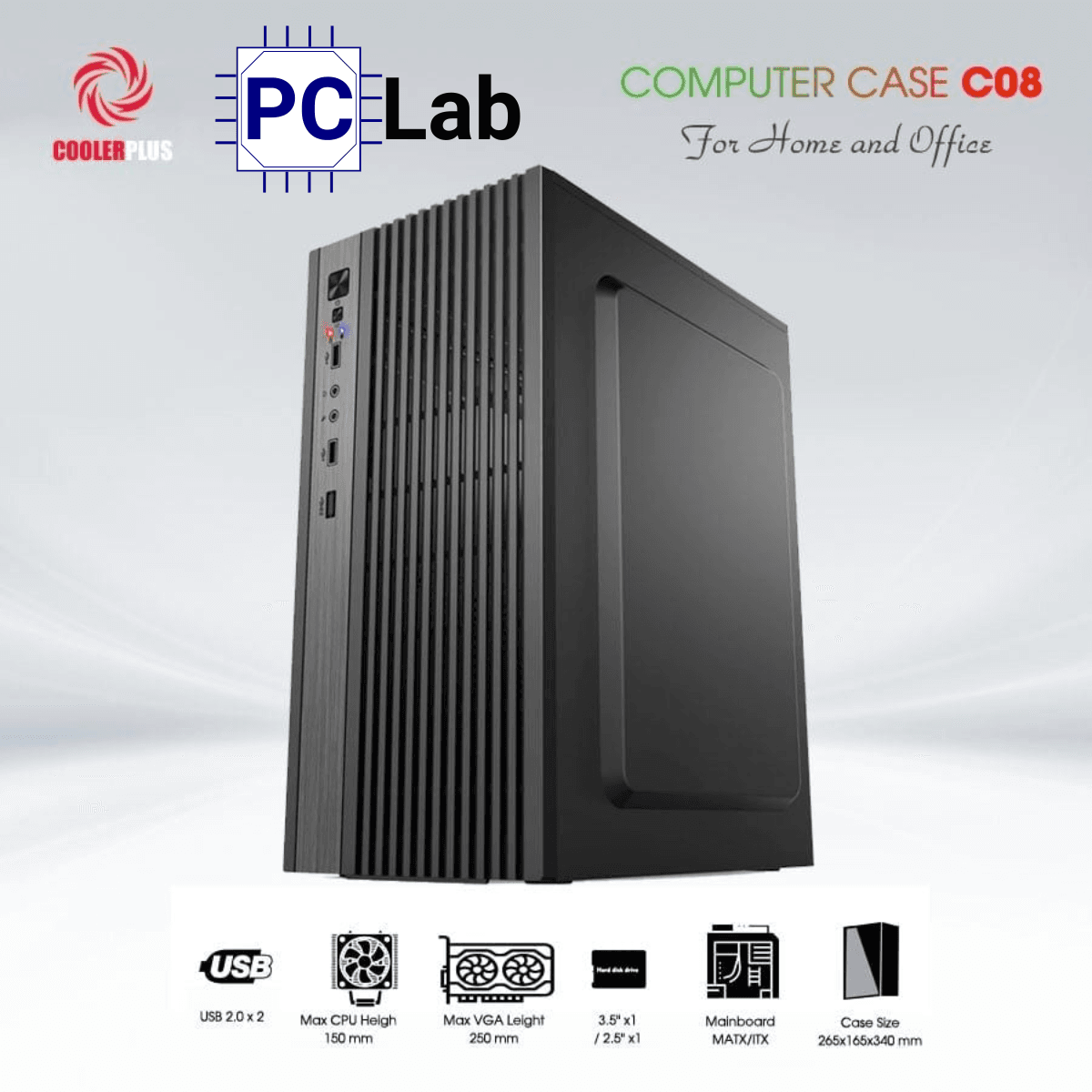Vỏ case PC máy tính CoolerPlus CPC-C08 (M-ATX, Mini Tower, Đen)