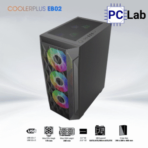 Vỏ case PC máy tính CoolerPlus CPC-EB02 (E-ATX, Full Tower, Đen, Sẵn 3 Fan LED)
