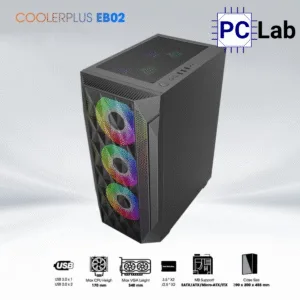 Vỏ case PC máy tính CoolerPlus CPC-EB02 (E-ATX, Full Tower, Đen, Sẵn 3 Fan LED)