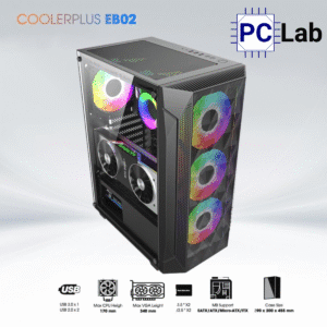 Vỏ case PC máy tính CoolerPlus CPC-EB02 (E-ATX, Full Tower, Đen, Sẵn 3 Fan LED)