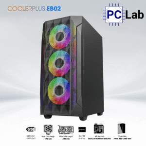 Vỏ case PC máy tính CoolerPlus CPC-EB02 (E-ATX, Full Tower, Đen, Sẵn 3 Fan LED)