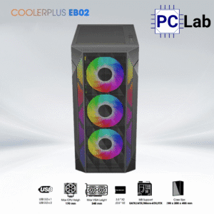 Vỏ case PC máy tính CoolerPlus CPC-EB02 (E-ATX, Full Tower, Đen, Sẵn 3 Fan LED)