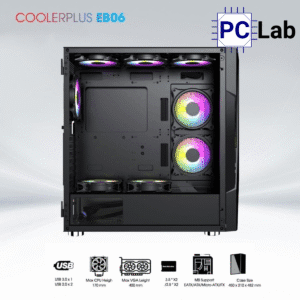 Vỏ case PC máy tính CoolerPlus CPC-EB06 (E-ATX, Full Tower, đen, kèm 3 fan LED)