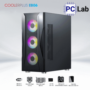 Vỏ case PC máy tính CoolerPlus CPC-EB06 (E-ATX, Full Tower, đen, kèm 3 fan LED)