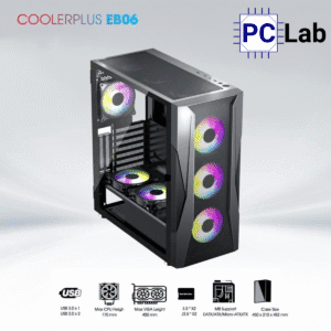 Vỏ case PC máy tính CoolerPlus CPC-EB06 (E-ATX, Full Tower, đen, kèm 3 fan LED)