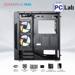 Vỏ case PC máy tính CoolerPlus CPC-EB06 (E-ATX, Full Tower, đen, kèm 3 fan LED)