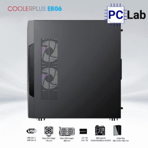 Vỏ case PC máy tính CoolerPlus CPC-EB06 (E-ATX, Full Tower, đen, kèm 3 fan LED)