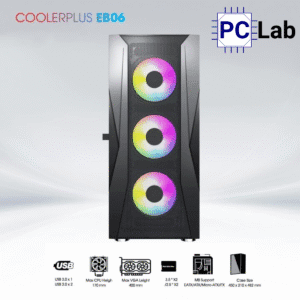 Vỏ case PC máy tính CoolerPlus CPC-EB06 (E-ATX, Full Tower, đen, kèm 3 fan LED)