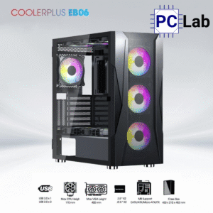 Vỏ case PC máy tính CoolerPlus CPC-EB06 (E-ATX, Full Tower, đen, kèm 3 fan LED)