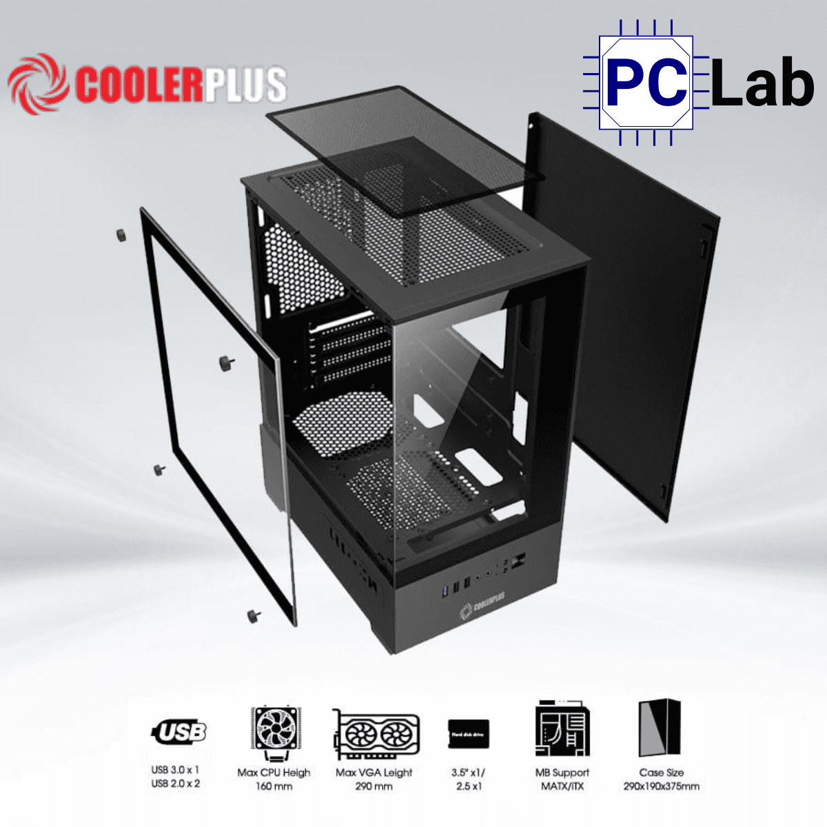 Vỏ case PC máy tính CoolerPlus CPC-EX32 (M-ATX, Middle Tower, đen/trắng)