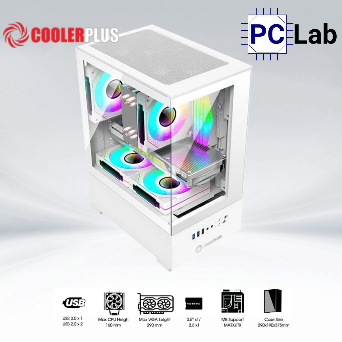 Vỏ case PC máy tính CoolerPlus CPC-EX32 (M-ATX, Middle Tower, đen/trắng)