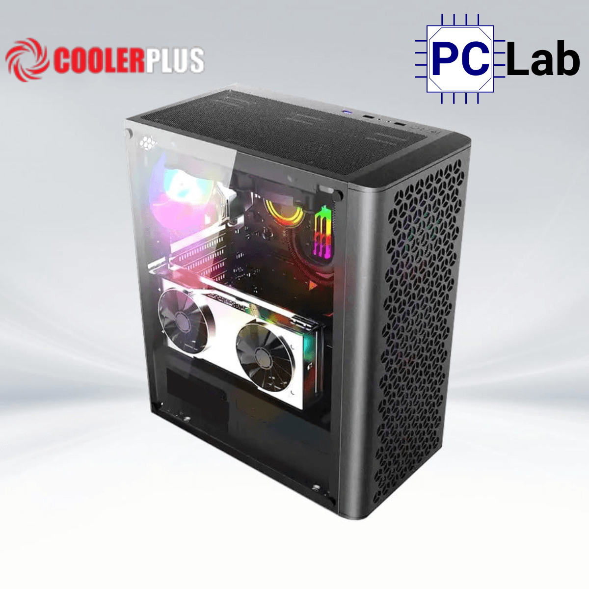Vỏ case PC máy tính CoolerPlus CPC-G2 (ATX, Mid Tower, đen, kèm 4 fan LED ARGB)