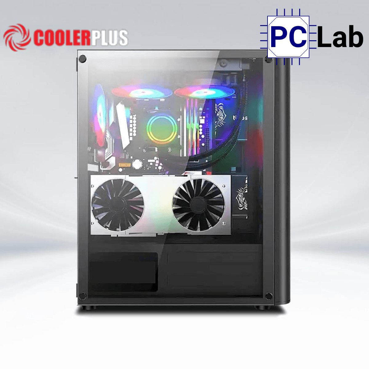 Vỏ case PC máy tính CoolerPlus CPC-G2 (ATX, Mid Tower, đen, kèm 4 fan LED ARGB)