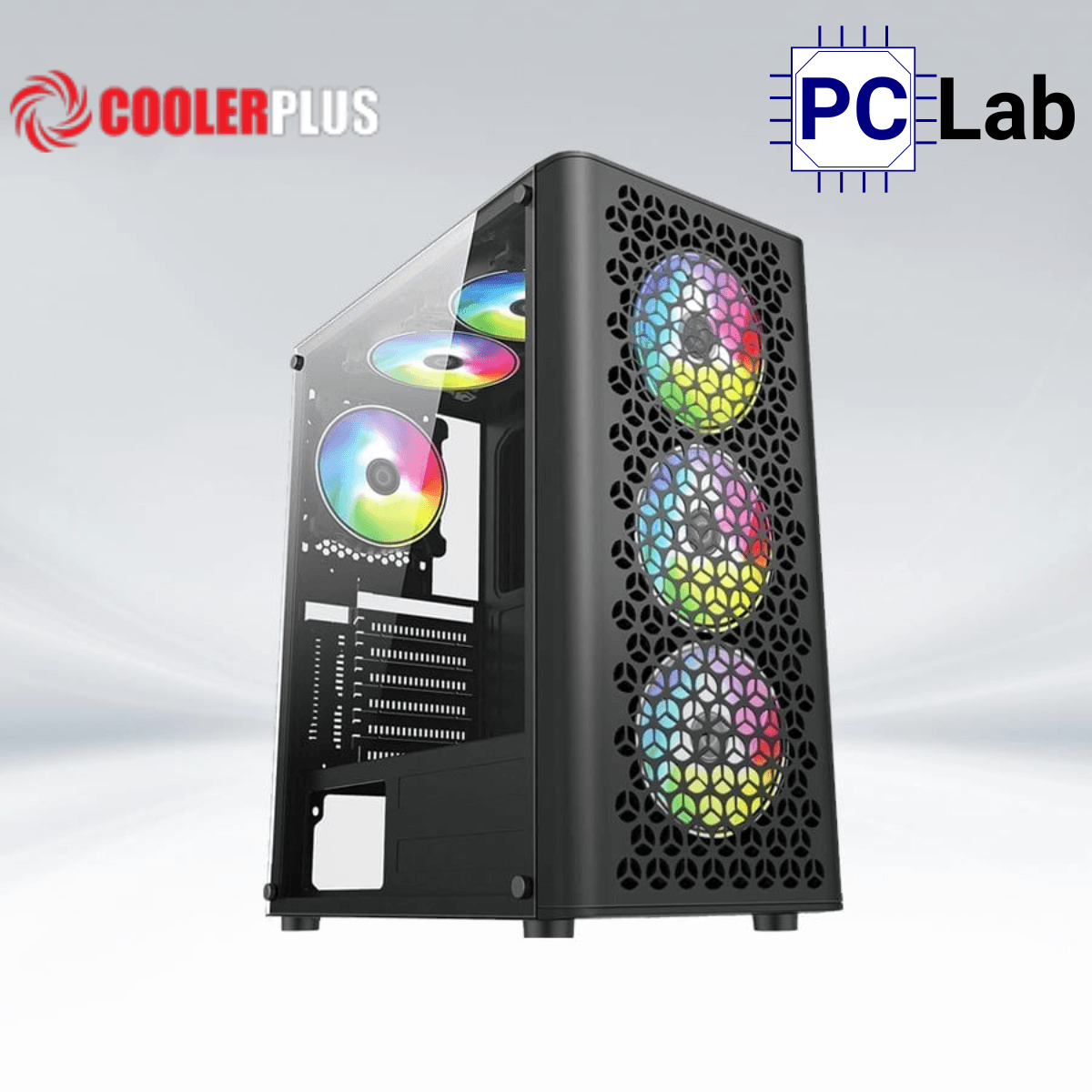 Vỏ case PC máy tính CoolerPlus CPC-G2 (ATX, Mid Tower, đen, kèm 4 fan LED ARGB)