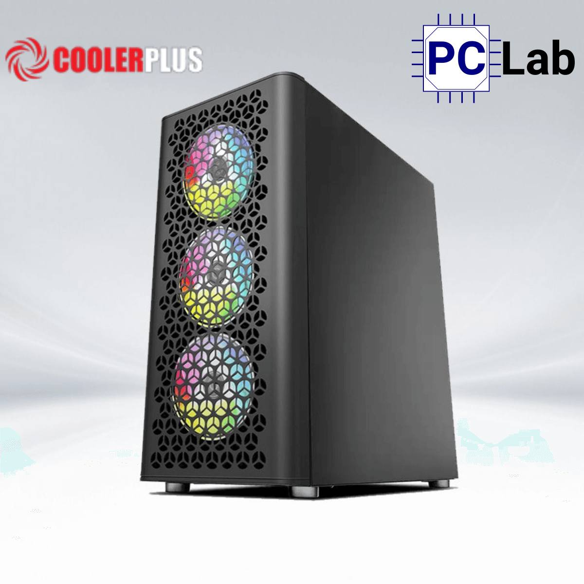 Vỏ case PC máy tính CoolerPlus CPC-G2 (ATX, Mid Tower, đen, kèm 4 fan LED ARGB)