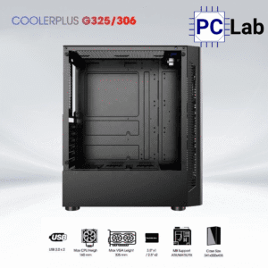 Vỏ case PC máy tính CoolerPlus CPC-G325/306 (ATX, Mid Tower, đen, kèm 3 fan LED)