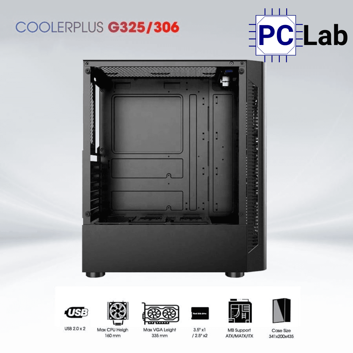 Vỏ case PC máy tính CoolerPlus CPC-G325/306 (ATX, Mid Tower, đen, kèm 3 fan LED)