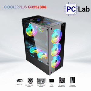 Vỏ case PC máy tính CoolerPlus CPC-G325/306 (ATX, Mid Tower, đen, kèm 3 fan LED)