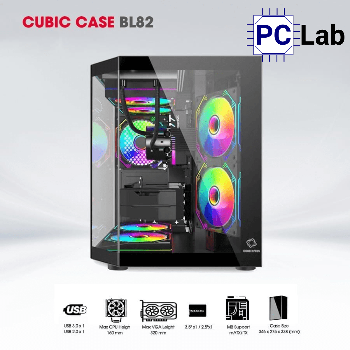 Vỏ case PC máy tính CoolerPlus CUBIC BL82/WT86 (M-ATX, Mini Tower, Đen/Trắng)