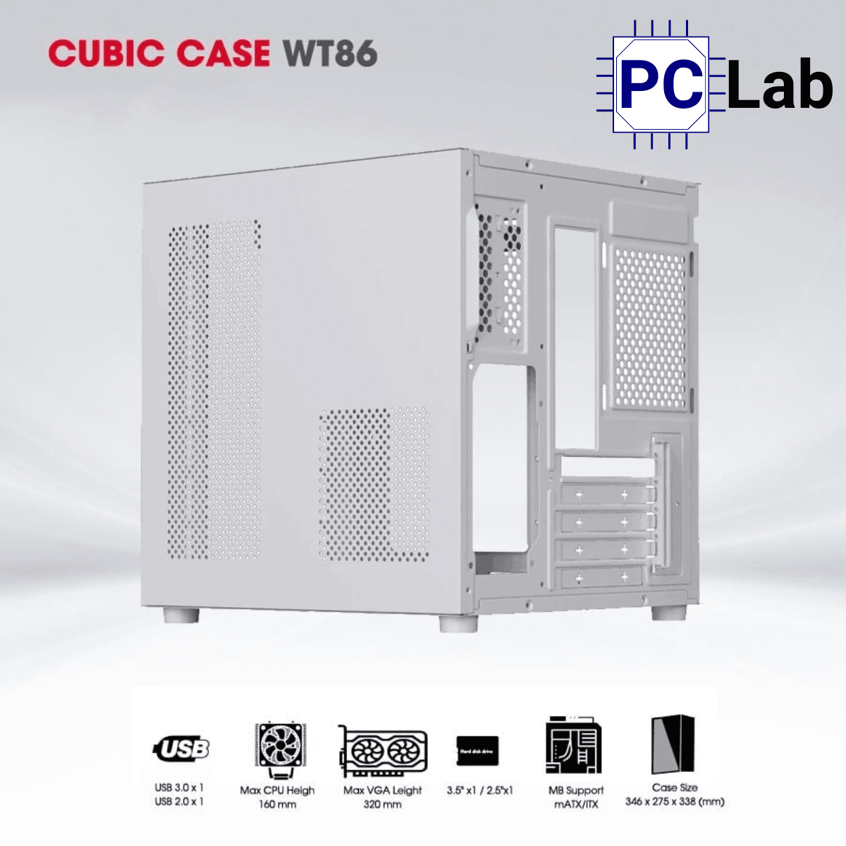 Vỏ case PC máy tính CoolerPlus CUBIC BL82/WT86 (M-ATX, Mini Tower, Đen/Trắng)