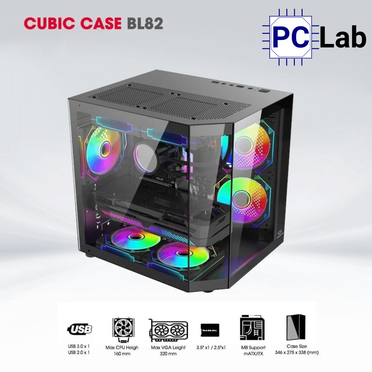 Vỏ case PC máy tính CoolerPlus CUBIC BL82/WT86 (M-ATX, Mini Tower, Đen/Trắng)
